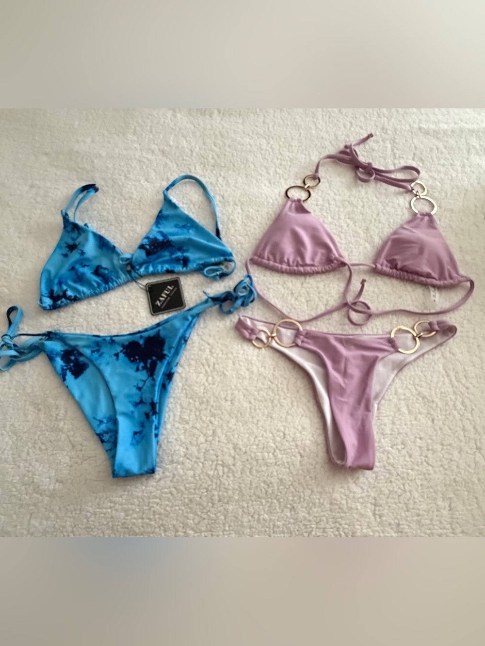 Zaful Blue Shein Lavender Gold Brazilian Cut Triangle Bikinis Lot Of 2 Sz M NWT